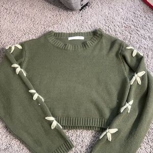 Green Sweater with Bow Details